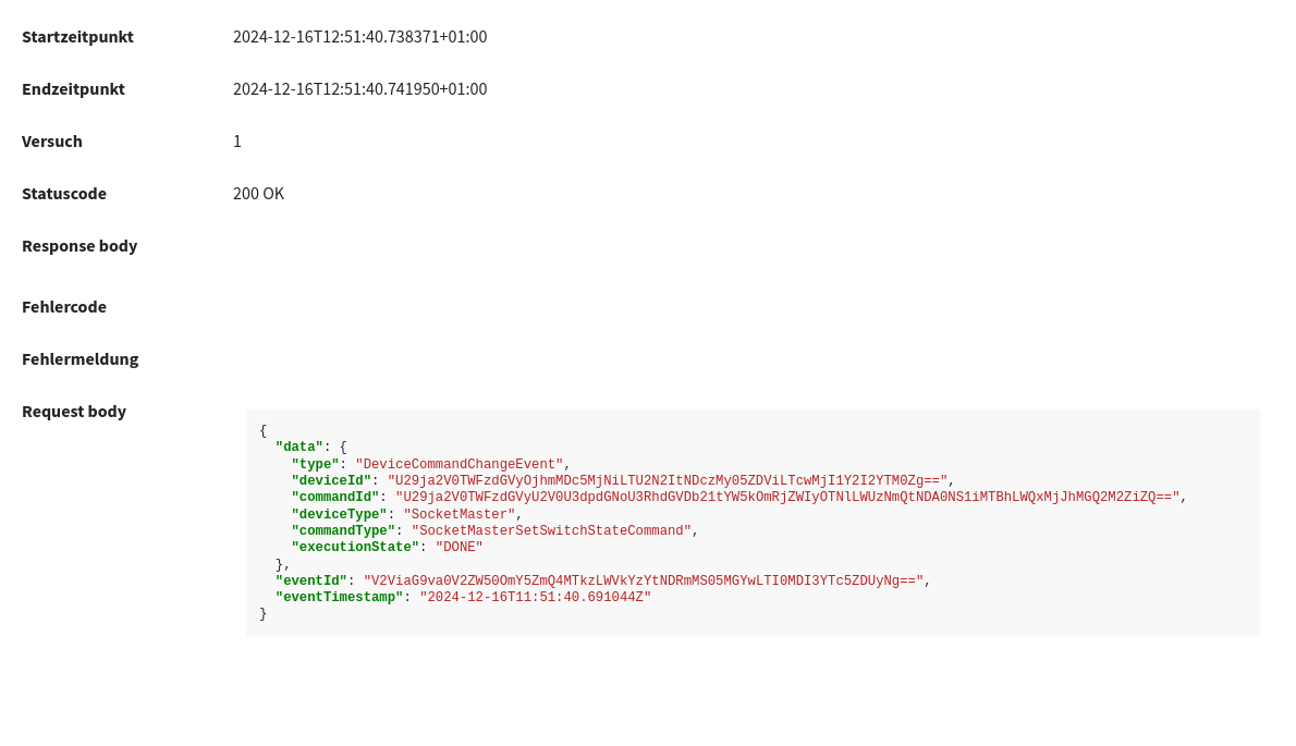 A delivery attempt in the admin interface
